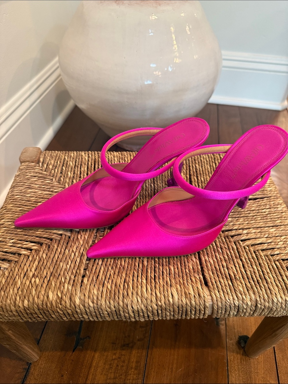 Off-White Hot Pink Pointed-Toe Strap Heels Size 37